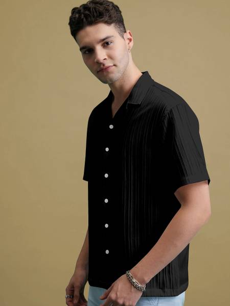 STONEBERG Men Solid Casual Black Shirt