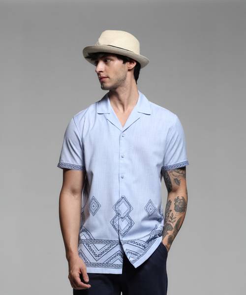 JACK & JONES Men Printed Casual Blue Shirt