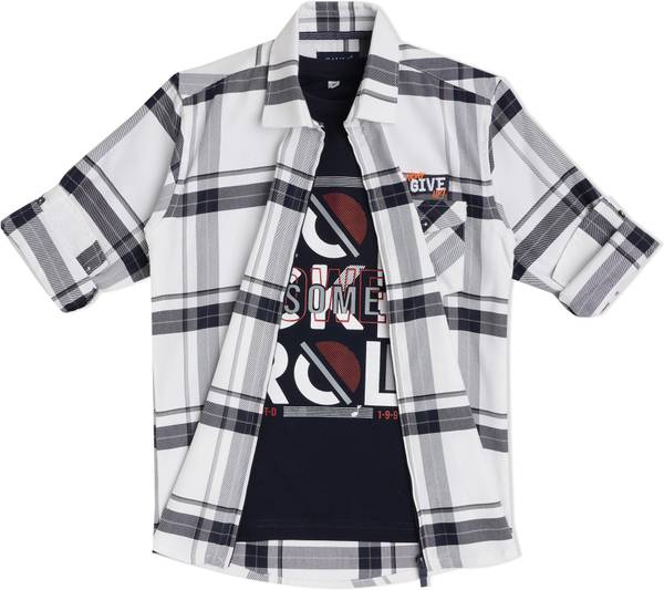 CAVIO Boys Checkered Casual White Shirt