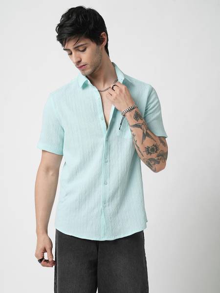 VASTRADO Men Self Design Casual Blue Shirt