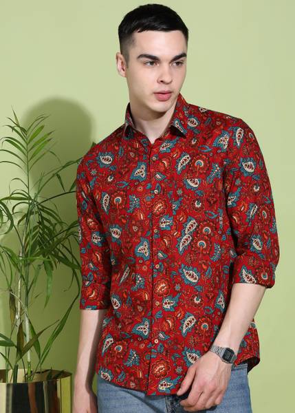 FUBAR Men Floral Print Casual Red Shirt