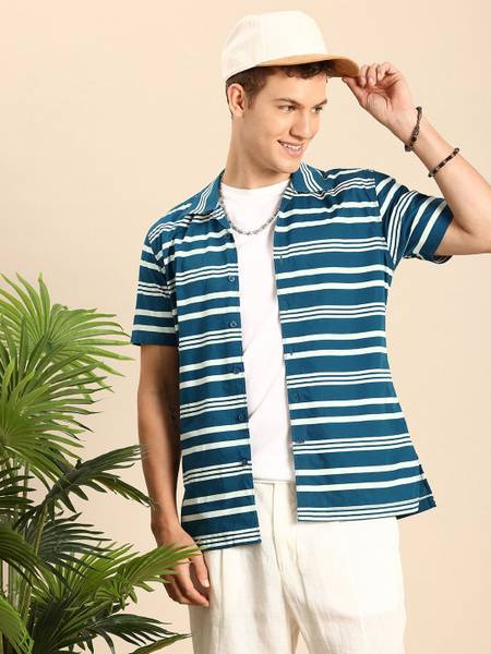 Mast & Harbour Men Striped Casual Blue Shirt