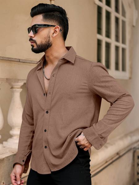 Khushi Creation Men Self Design Casual Brown Shirt
