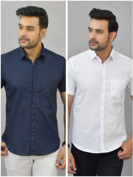 HUMAX Men Solid Casual White, Blue Shirt