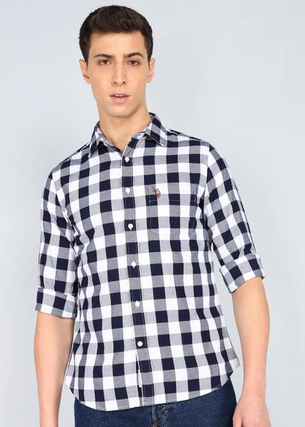 U.S. POLO ASSN. Men Checkered Casual Blue Shirt