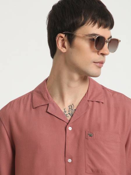 THE BEAR HOUSE Men Solid Casual Pink Shirt