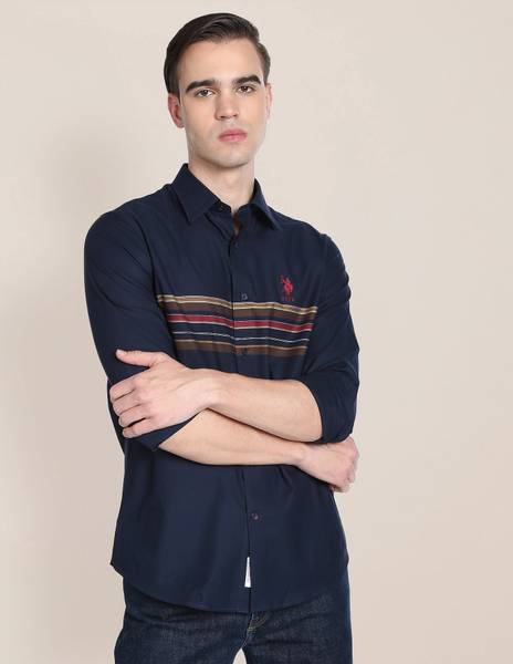 U.S. POLO ASSN. Men Striped Casual Blue Shirt