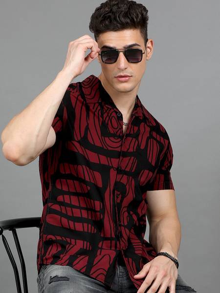 HERE&NOW Men Printed Casual Maroon Shirt