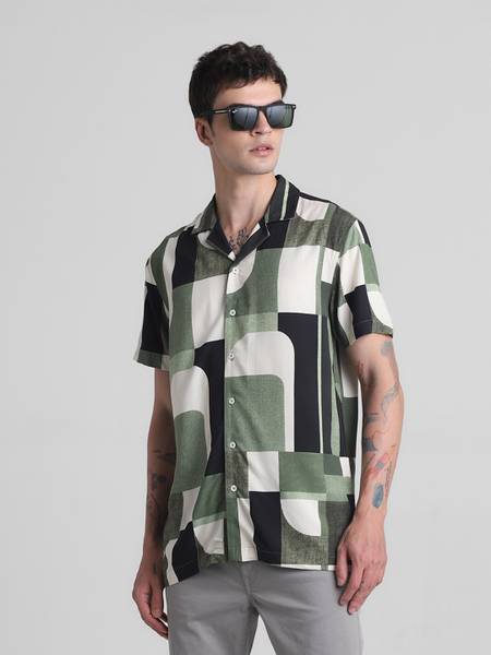 JACK & JONES Men Printed Casual Green Shirt