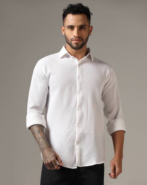 GRECIILOOKS Men Self Design Casual White Shirt