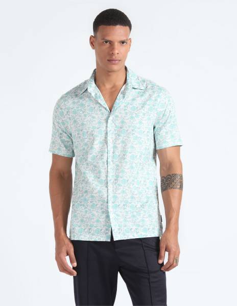 FLYING MACHINE Men Printed Casual White, Light Blue, Grey Shirt