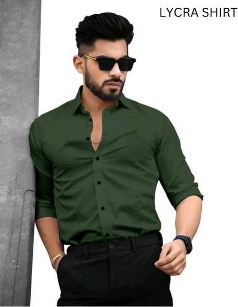 Black Deer Men Solid Casual Green Shirt