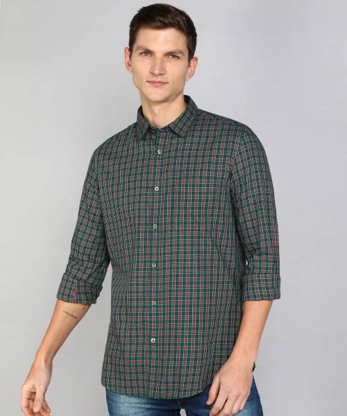 VAN HEUSEN Men Checkered Casual Green Shirt