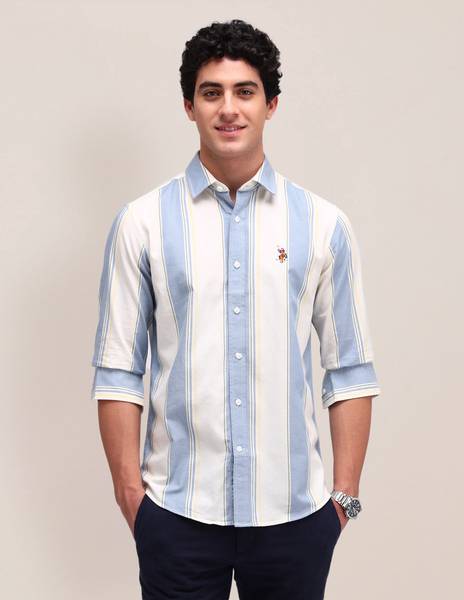 U.S. POLO ASSN. Men Striped Casual Blue, White Shirt