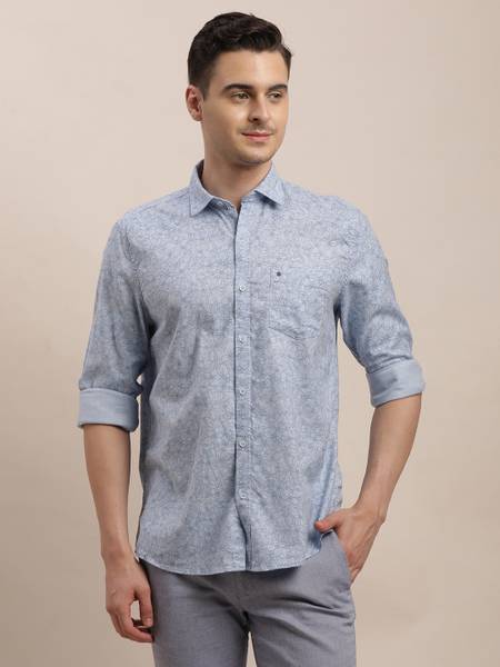 TURTLE Men Printed Casual Light Blue Shirt