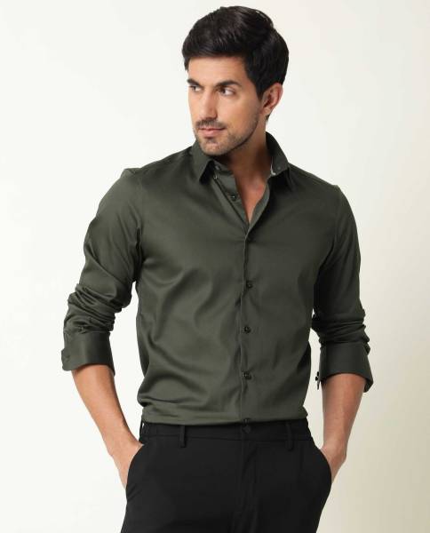 RARE RABBIT Men Solid Formal Dark Green Shirt