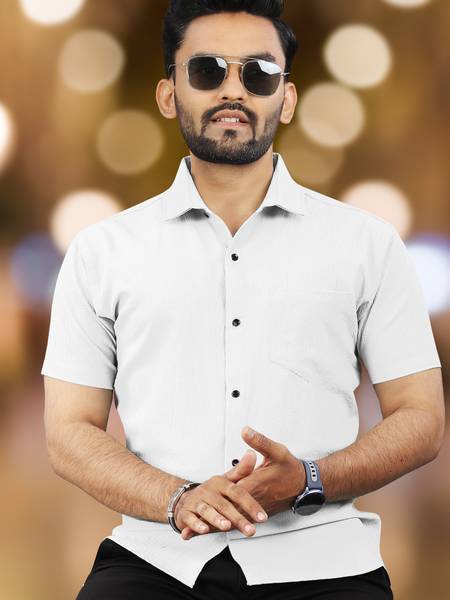 VeBNoR Men Solid Casual White Shirt