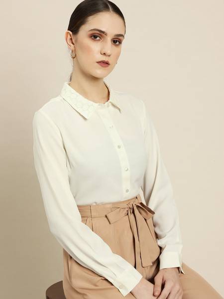 her by invictus Women Solid Casual Cream Shirt