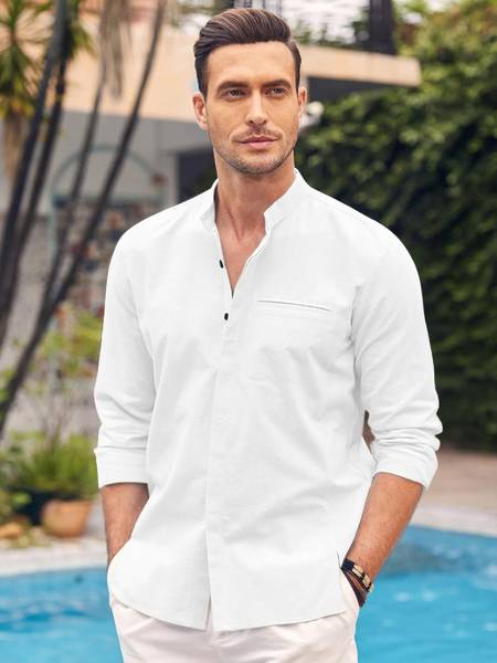 HEMADHAV Men Solid Casual White Shirt