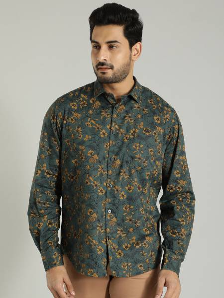 INDIAN TERRAIN Men Printed Casual Green Shirt