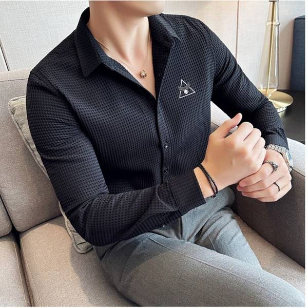 Men Self Design Casual White Shirt