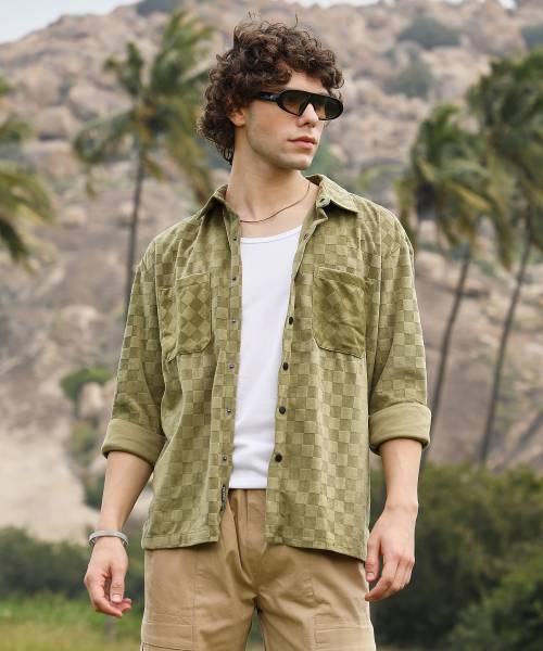 CAMPUS SUTRA Men Checkered Casual Green Shirt