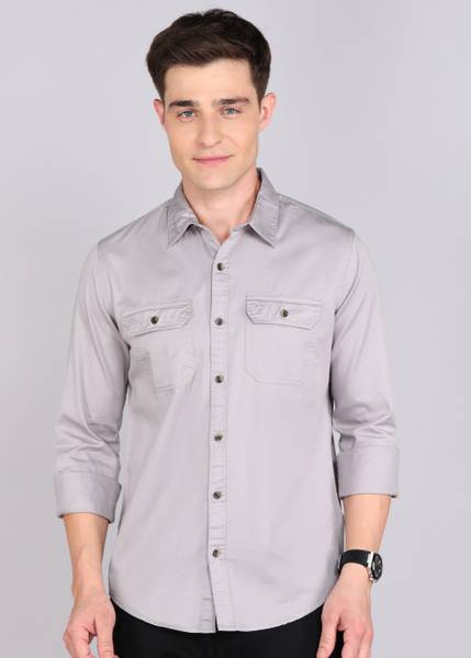 WROGN Men Solid Casual Grey Shirt