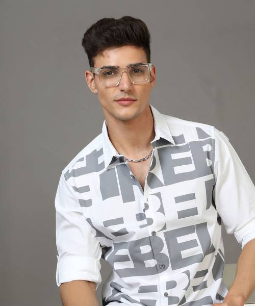 HERE&NOW Men Printed Casual White Shirt
