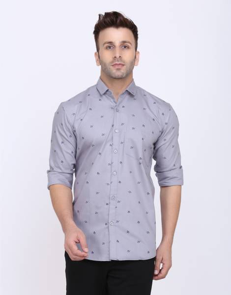 HANUMNTRA Men Printed Casual Grey Shirt