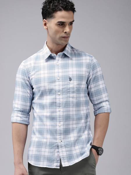 U.S. POLO ASSN. Men Checkered Casual Blue Shirt