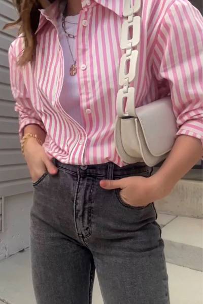 Femibazaar Women Striped Casual Pink Shirt