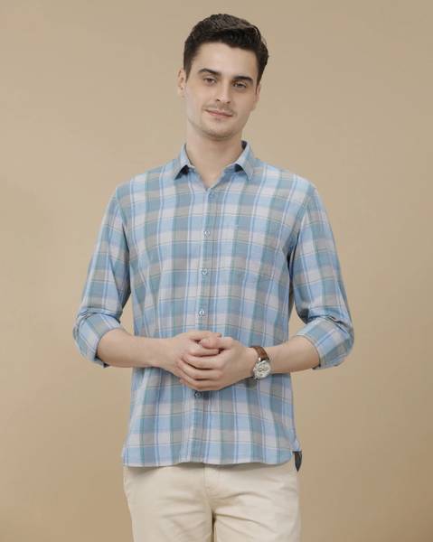 CAVALLO BY LINEN CLUB Men Checkered Casual Blue Shirt