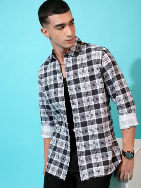 HIGHLANDER Men Checkered Casual White Shirt