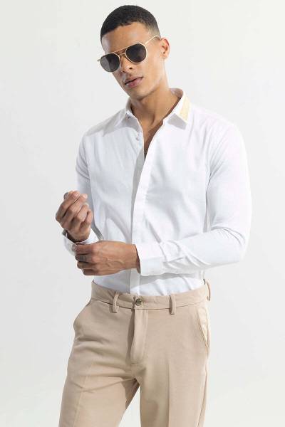 Snitch Men Solid Formal White Shirt