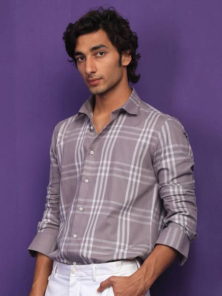 RARE RABBIT Men Checkered Casual Purple, White Shirt