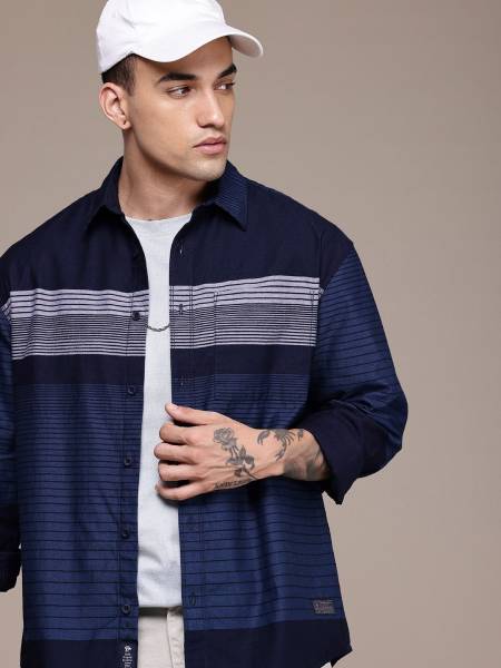 Roadster Men Striped Casual Blue Shirt