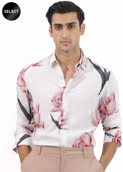 RARE RABBIT Men Printed Casual White Shirt