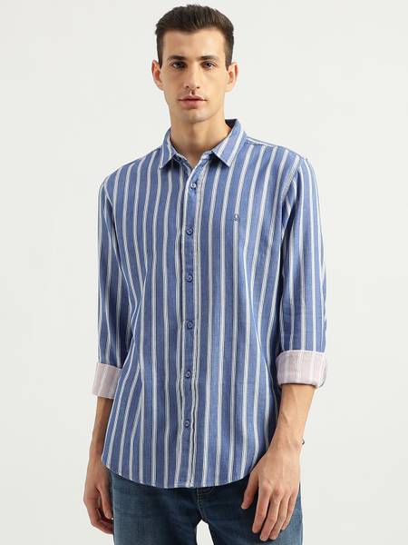 United Colors of Benetton Men Striped Casual Blue, White Shirt