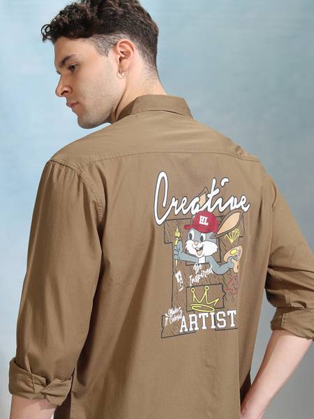 HIGHLANDER Men Printed Casual Khaki Shirt