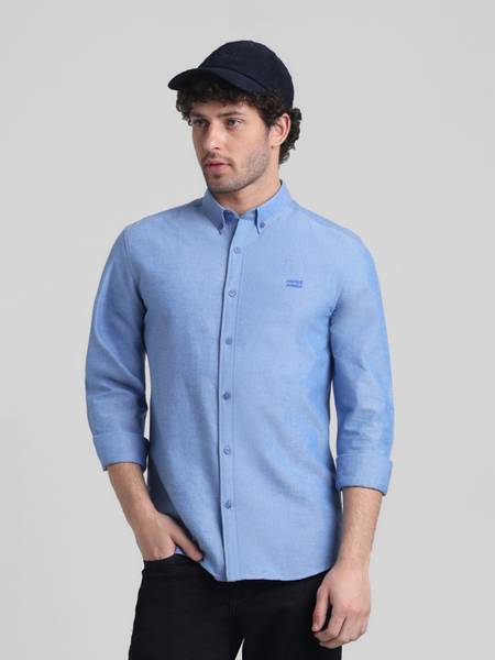 JACK & JONES Men Solid Casual Blue Shirt