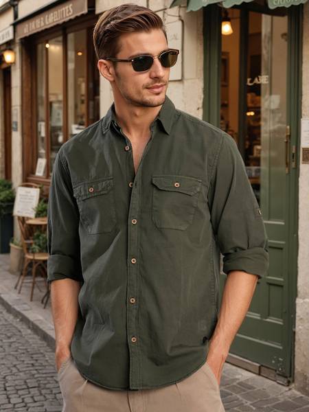 Bene Kleed Men Solid Casual Green Shirt