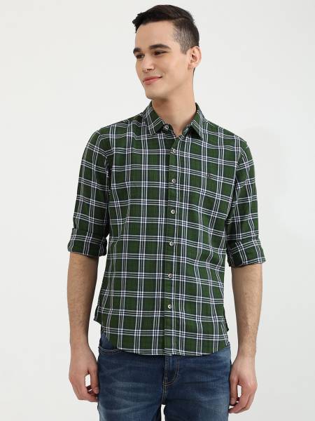 United Colors of Benetton Men Checkered Casual Green Shirt