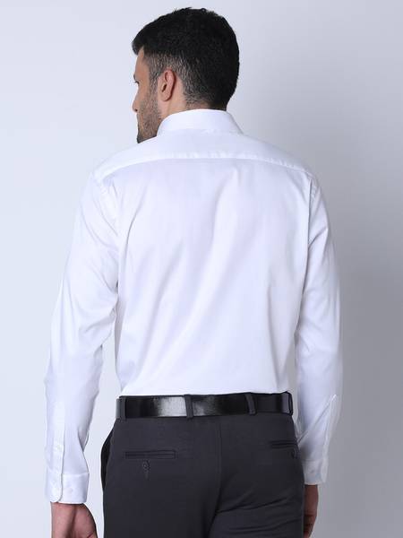 OXEMBERG Men Striped Formal White Shirt