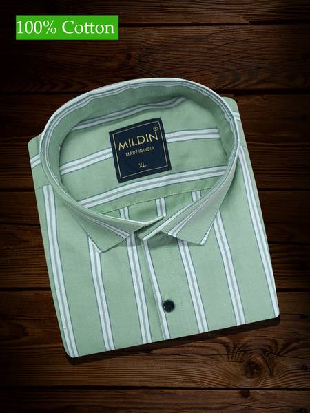 MILDIN Men Striped Formal Light Green Shirt