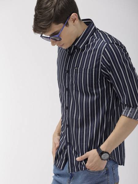 The Indian Garage Co. Men Striped Casual Blue Shirt
