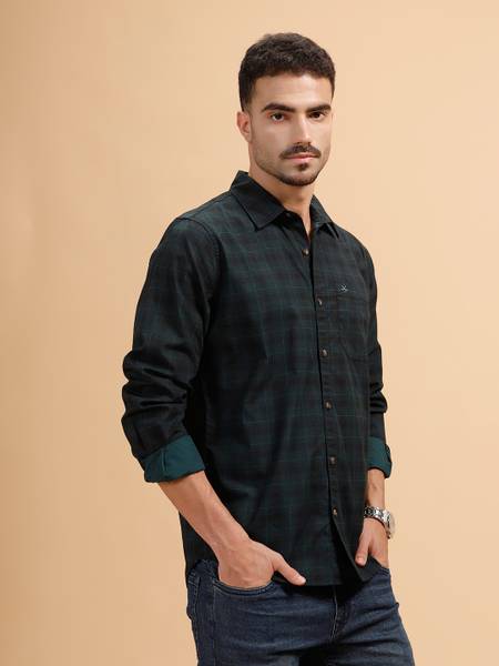 WROGN Men Checkered Casual Green Shirt