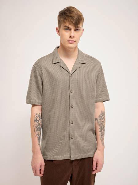 THE BEAR HOUSE Men Self Design Casual Brown Shirt