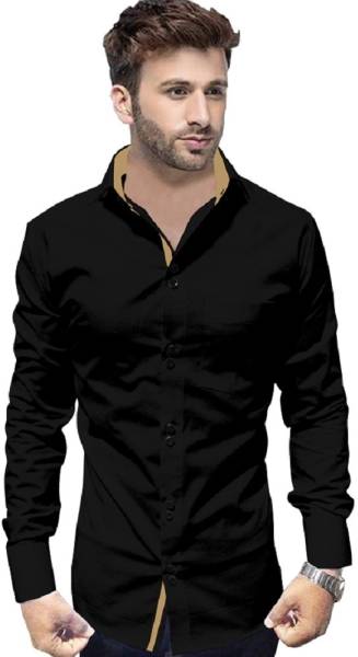 Voroxy Men Solid Formal Black Shirt