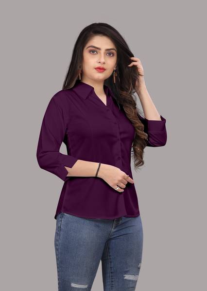 FASHIONYOURSTYLE Women Solid Formal Purple Shirt