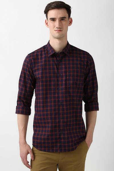 PETER ENGLAND Men Checkered Casual Blue Shirt